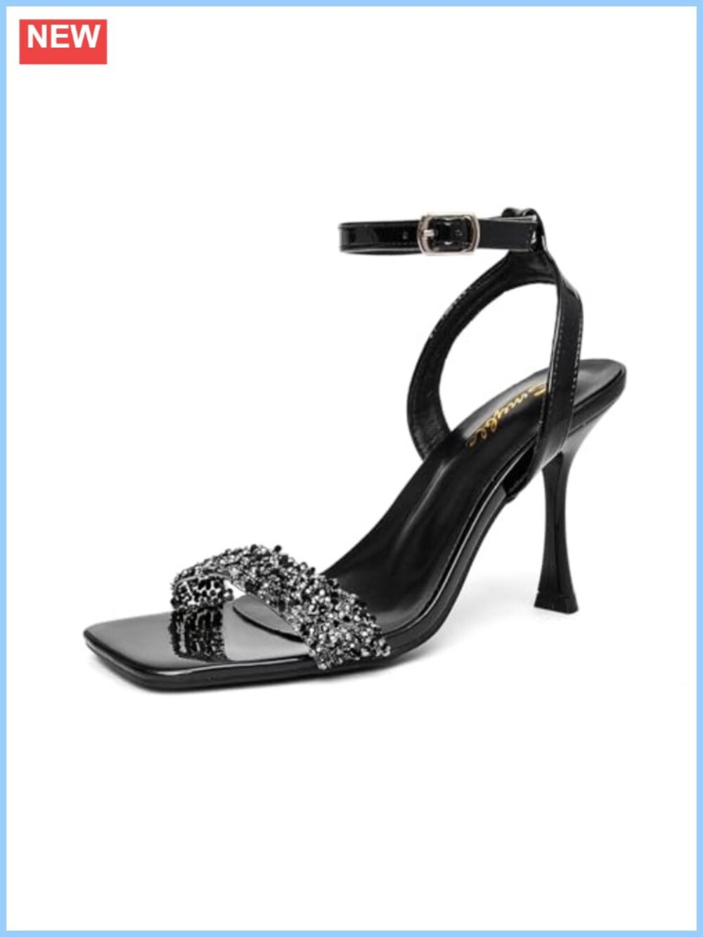 Rhinestone Clear Strap Square Open Toe Stiletto Heel Sandals for Wedding Prom